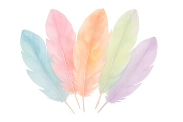 Aufkleber - Vibrant watercolor feathers fanning out, soft edges blending in delicate color spectrum against transparent backdrop