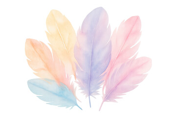 Aufkleber - Soft pastel-colored feathers overlapping, creating a delicate and artistic arrangement on a transparent background
