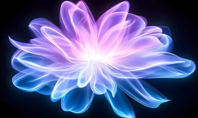 Fototapete - Glowing abstract flower design with luminous blue and purple hues