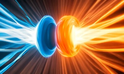 Poster - Energetic collision of light particles creates vibrant visual effects at science event