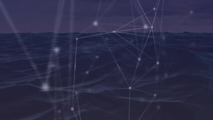 Poster - Faint glowing nodes appearing above ocean forming mesh pulsing rotating dissolving for network demo