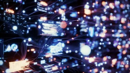 Poster - Interconnected Blue And Orange Light Node Network With Streaming Data And Graphical Interface For Immersive Data