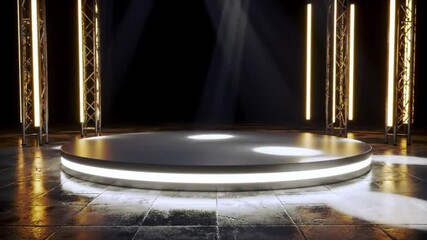 Poster - Sophisticated Stage Featuring a White Illuminated Platform and Soft Spotlights With Ornate Metallic Accents