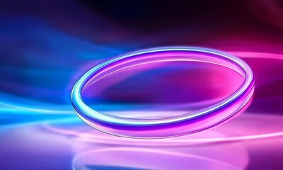 Poster - Glowing neon ring spins under vibrant lights in innovative art display