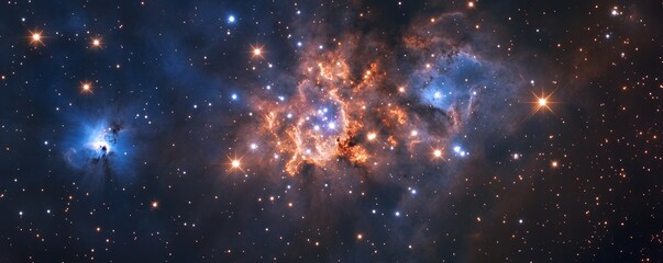 Wall Mural - Star cluster forming a shape in dark blue mist