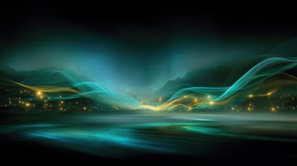 Poster - Teal and gold abstract digital landscape.