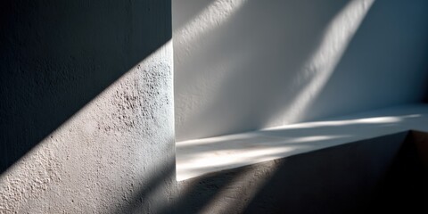 Aufkleber - Modern interior design with sunlight streaming through window illuminating textured wall and casting shadows on smooth surface