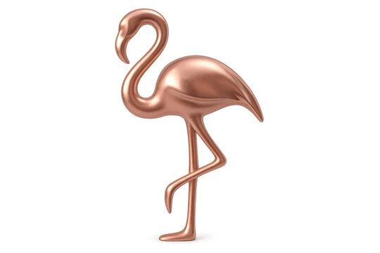 Copper flamingo statue standing on one leg on a transparent background, perfect for exotic and tropical themed projects