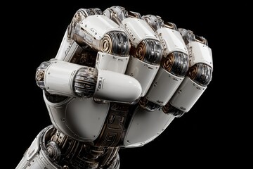 Poster - Highly detailed futuristic robotic hand with advanced mechanical joints aerodynamic design and precise control mechanisms isolated on black background