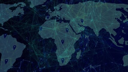 Aufkleber - Teal network brightening revealing Africa outline, pins dropping and pulsing grid showing data flow