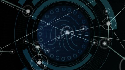 Poster - Opening on black, network forming nodes, lines, sliding arcs and pulsing disc, showing data hub