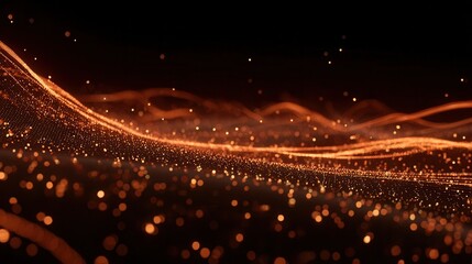 Fototapete - Abstract design with orange particles and dark background.