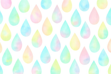Aufkleber - Seamless pattern of colorful watercolor raindrops on transparent background, ideal for baby shower invitations, scrapbooking, or any creative project