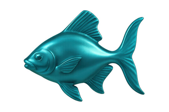 3d rendering of a metallic turquoise fish swimming, isolated on transparent background, perfect for graphic design projects