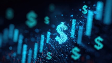 Aufkleber - Digital stock market growth infographic with dollar signs financial trends investment analysis and economic data visualization