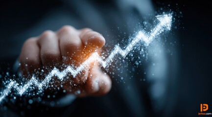 Aufkleber - Business hand drawing an upward arrow on a modern digital stock market chart to symbolize growth success investment analysis and financial progress