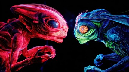 Poster - Two alien creatures face each other.