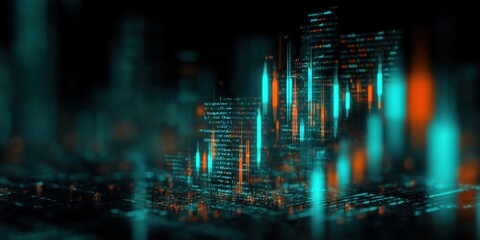 Poster - Vibrant Digital Cityscape with Glowing Data Streets Tall Skyscrapers and Futuristic Technology in Neon Light Night Scene