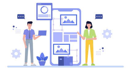 Two people collaborating on a mobile app design, suitable for technology blogs, app development companies, and online design courses.