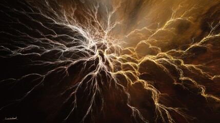 Fototapete - Abstract design of branching golden and white lines.