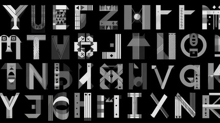 Aufkleber - Geometric alphabet design in grayscale.