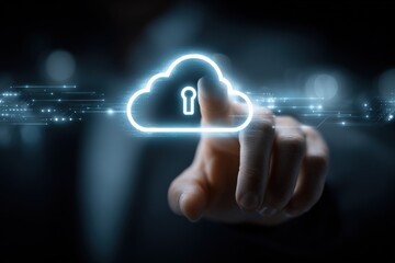 Fototapete - High Tech Cloud Computing Security Concept with Digital Data and Privacy Protecting Network Technology Background