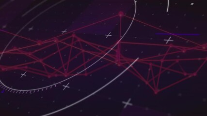 Poster - Red network shape appearing at center pulsating and rotating arcs visualizing data flow