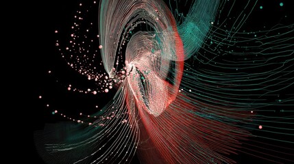 Poster - Abstract design of swirling lines and particles.