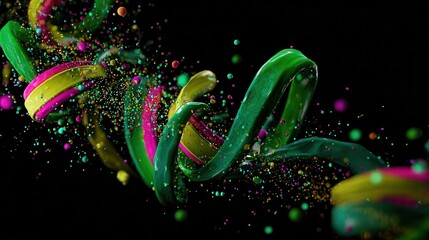 Poster - Vibrant, swirling ribbons of paint and colored particles in motion.