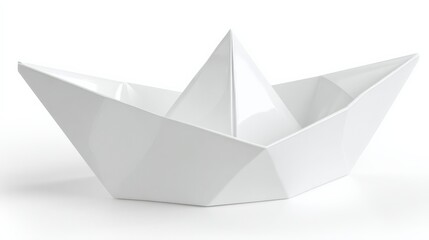 Aufkleber - Elegant white ceramic boat sculpture with smooth glossy finish and modern geometric design for home decor and art display