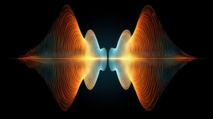 Poster - Abstract symmetrical sound waves with orange and teal colors.