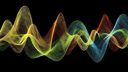Aufkleber - Colorful, abstract wave patterns on a black background.