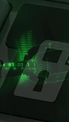 Poster - Glowing green security chain against close up of security padlock key