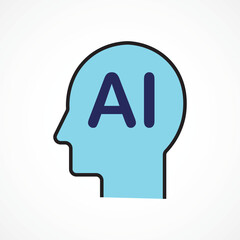 Fototapete - Head AI Icon, Artificial Intelligence Symbol Representing Digital Brain and Machine Cognition, Vector sign. Symbol, logo illustration. Vector design for presentation etc.