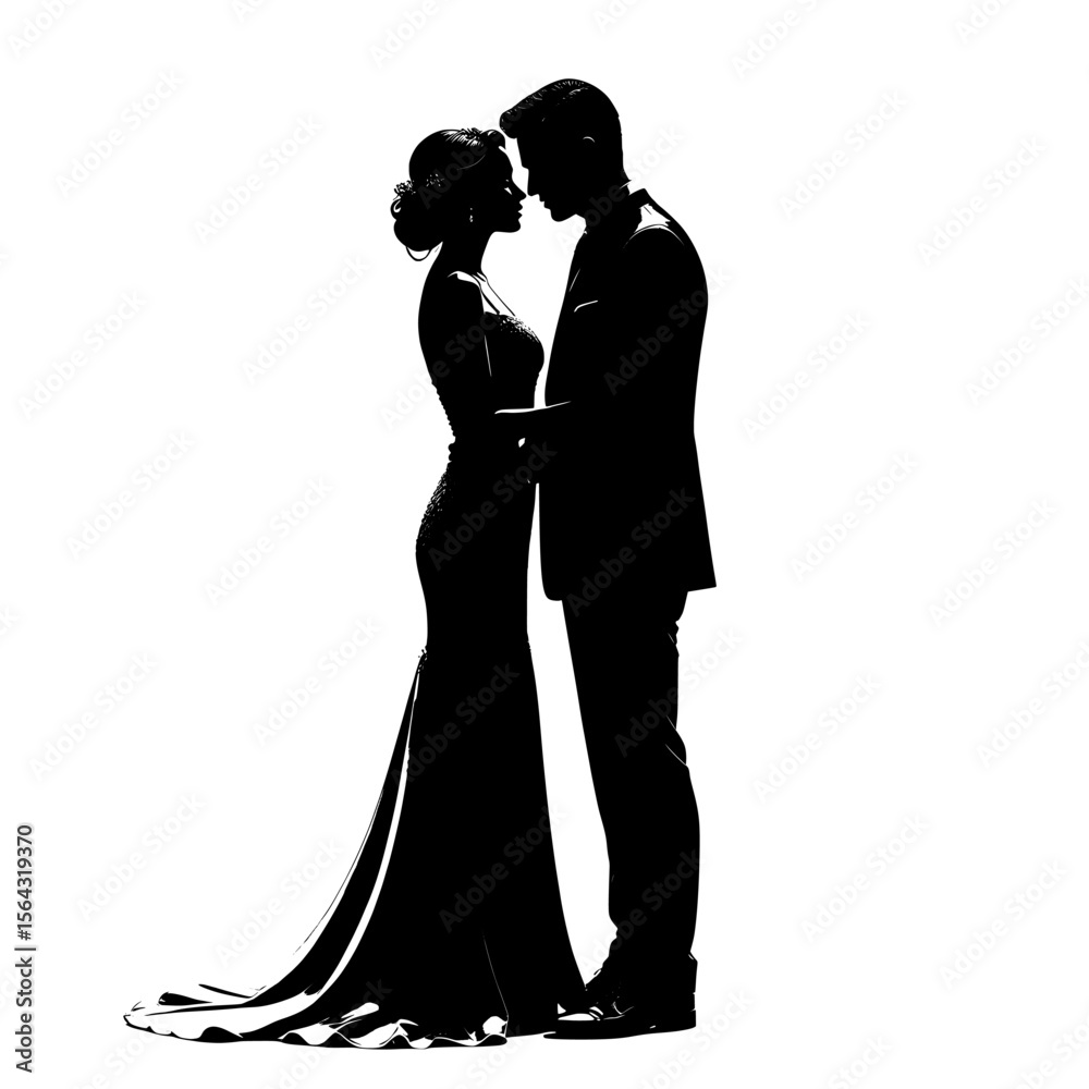 bride and groom silhouette , Silhouette of a couple in formal attire ...