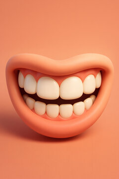 A wide, inviting smile with healthy, white teeth set against a soft peach background, embodying happiness and oral care.