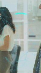 Poster - Animation of connections and bionic security over diverse businesspeople shaking hands