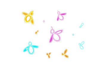 Poster - Vibrant neon butterflies floating, forming delicate luminescent patterns against transparent backdrop, highlighting graphic design potential