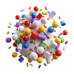 Poster - Colorful candy sweets concept design render with sprinkles and balls on white background isolated 3d