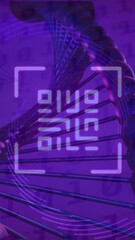 Poster - Animation of qr code, binary coding, data processing over dna strand spinning
