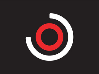 Poster - Minimalist Geometric Red and White Concentric Circle Shape on Black Background Element