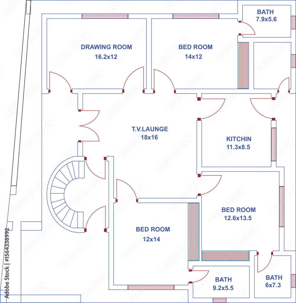 "Architectural vector floor plan with labeled rooms, staircase, and ...