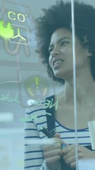 Poster - Animation of icons over diverse business people at office