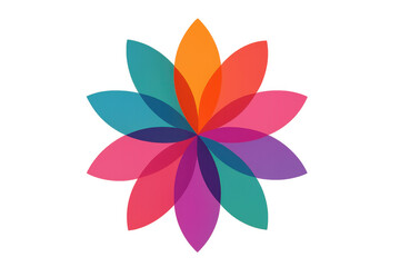 Poster - Vibrant flower design featuring layered, translucent petals forming symmetrical geometric pattern against transparent background
