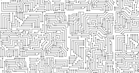 Poster - Creative white circuit wallpaper with copy space. Technology and computing concept
