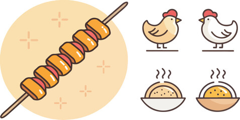 Fototapete - Chicken Skewer icon vector design, Chicken Skewer Illustration vector design