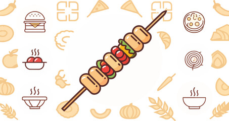 Fototapete - Set of Chicken Skewer Illustration vector design, Chicken Skewer Logo and icon design, Chicken Kebab vector design