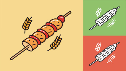 Fototapete - Chicken Skewer vector design, Chicken Skewer Logo and icon design, Set of Chicken Skewer vector design