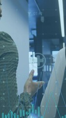 Poster - Animation of financial data processing over diverse business people discussing work at office