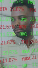 Poster - Animation of financial data processing over diverse business people having meeting at office